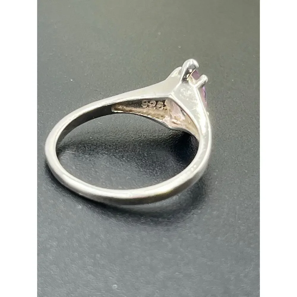 925 Sterling‎ Silver Marquise Prong Amethyst February Estate Signed Ring 8.75